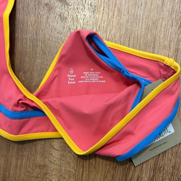 NWT Stone Fox Swim Dhalia Top In Honeycomb Sunset Pink Color Block Size XS - Picture 5 of 6